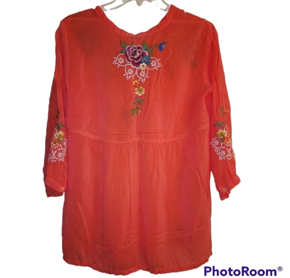 Johnny Was* Embroidered Boho Blouse* Floral* Coral* Sz XS - Picture 2 of 6